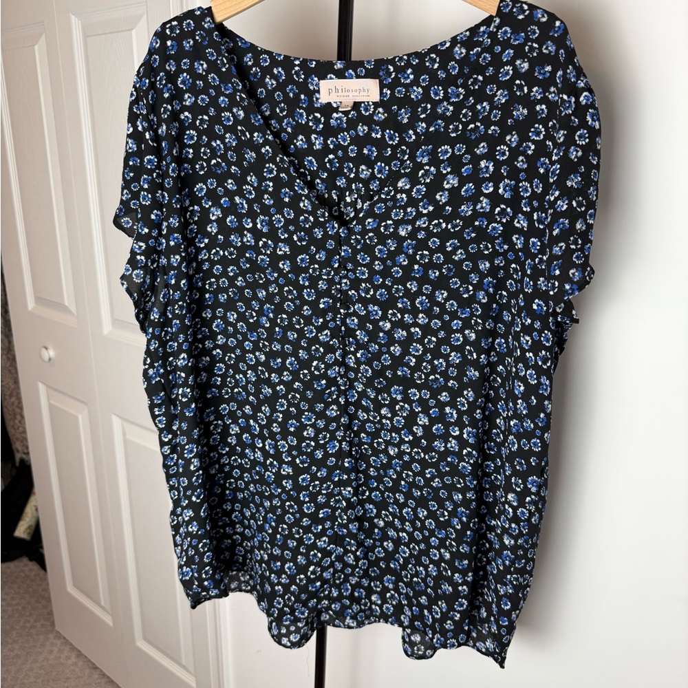 Philosophy Black and Blue Patterned Blouse 1X